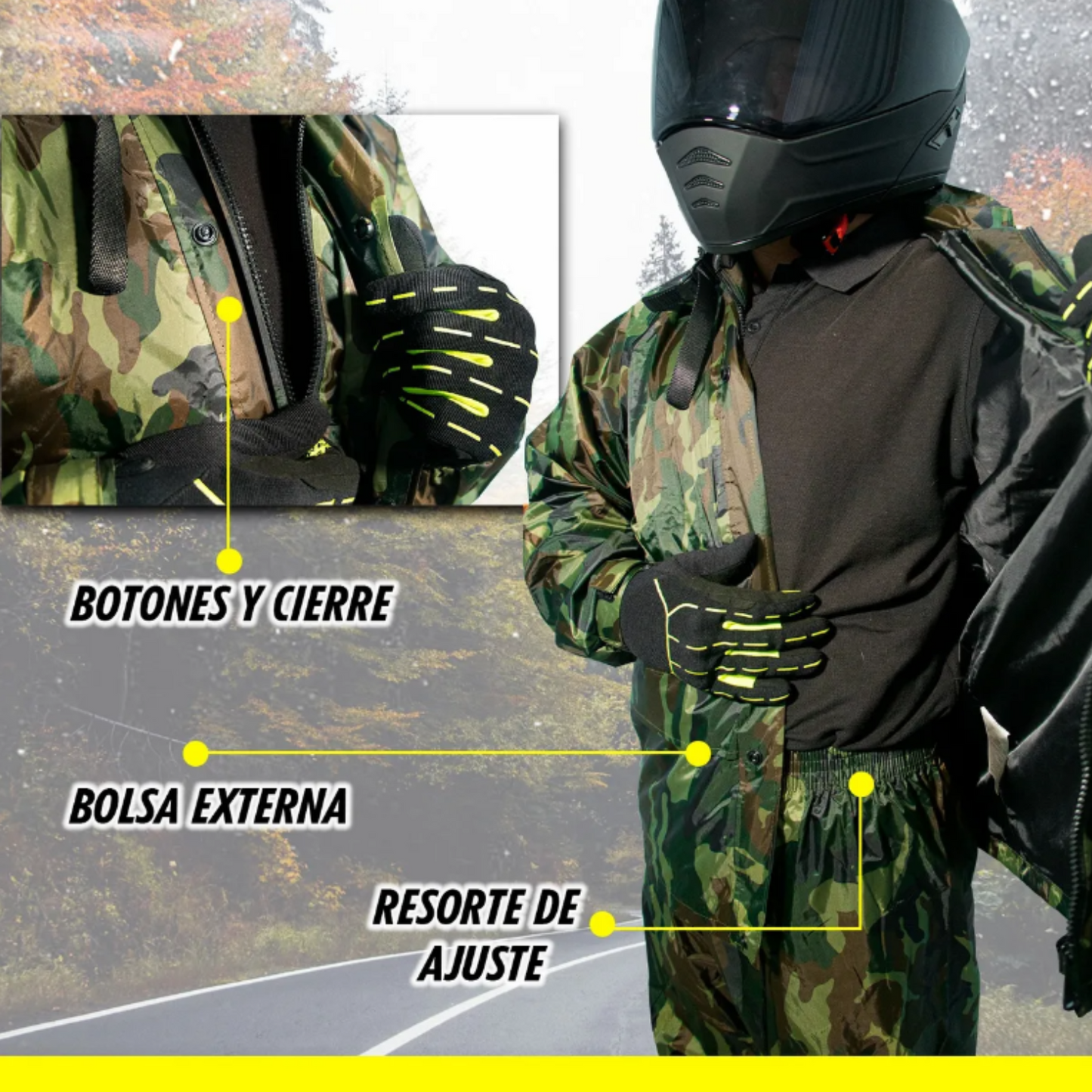 Impermeable Para Motociclistas Fassed Chamarra Y Pantalon Militar