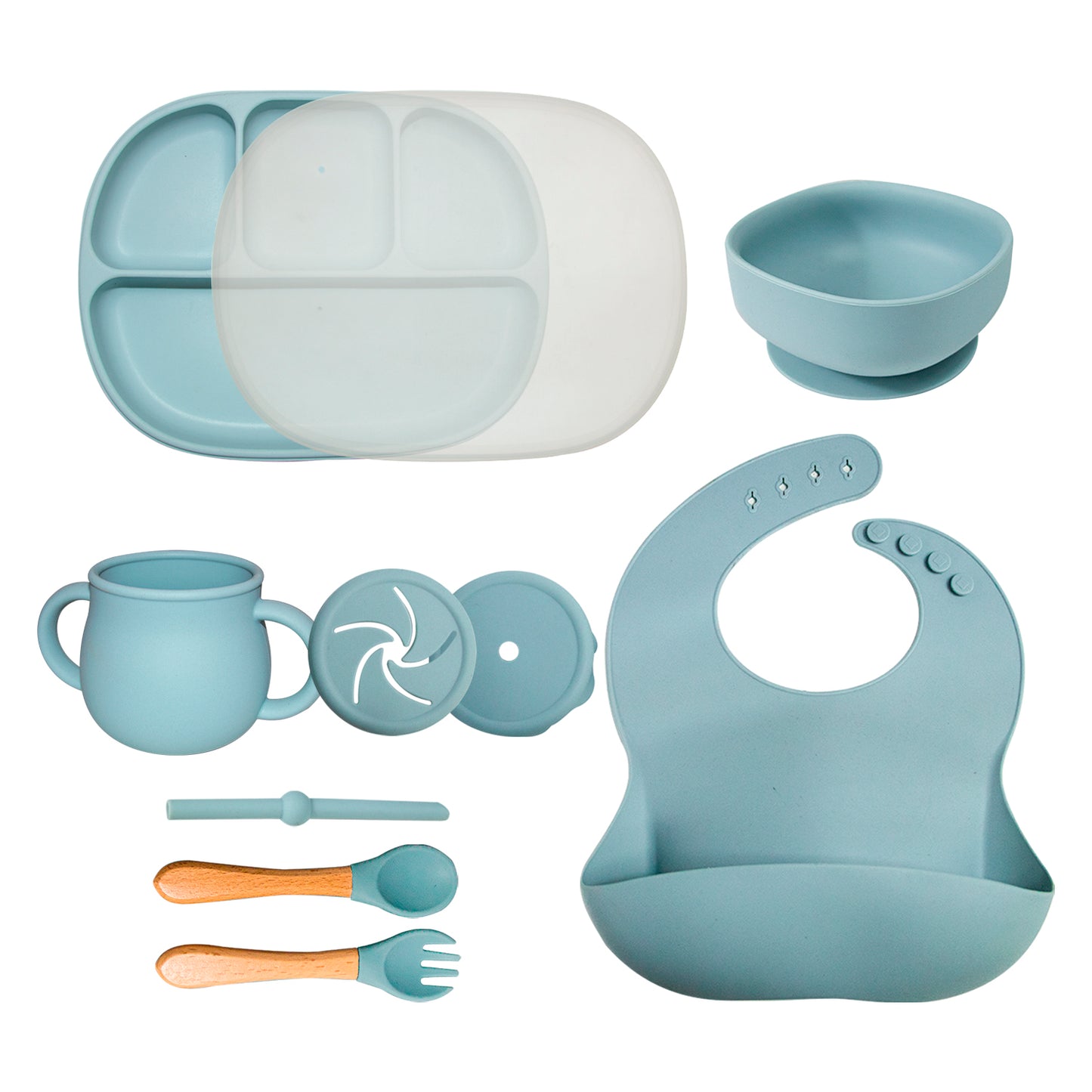 KIT DE PLATO VASO Y CUBIERTOS DE SILICON PARA BEBE/NIÑO