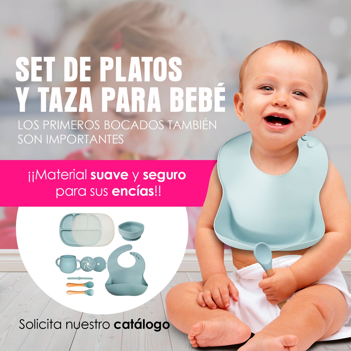 KIT DE PLATO VASO Y CUBIERTOS DE SILICON PARA BEBE/NIÑO