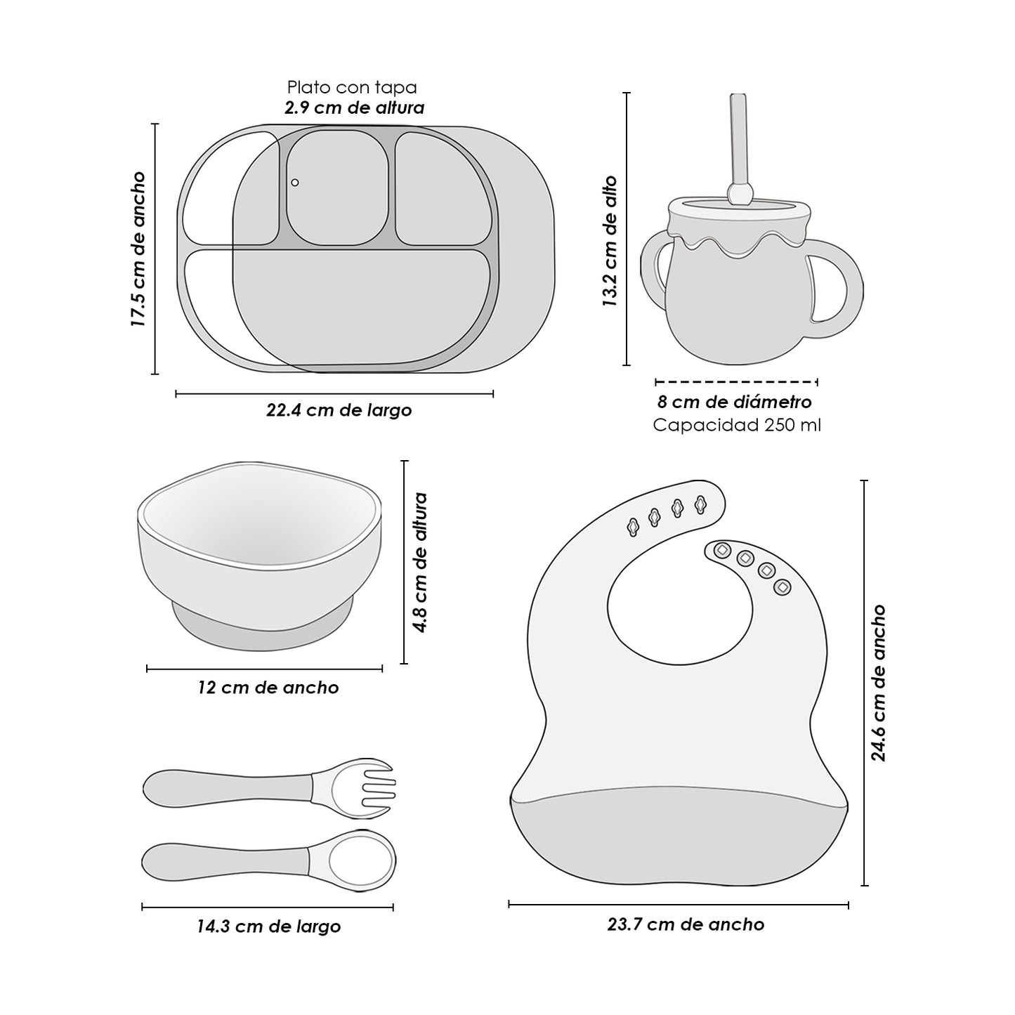 KIT DE PLATO VASO Y CUBIERTOS DE SILICON PARA BEBE/NIÑO