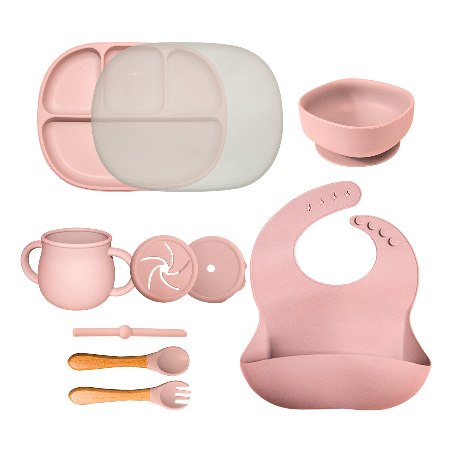 KIT DE PLATO VASO Y CUBIERTOS DE SILICON PARA BEBE/NIÑO