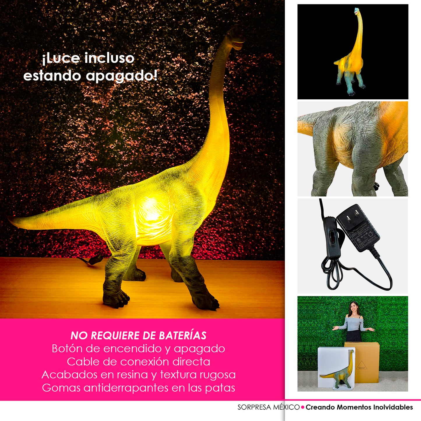 LAMPARA DECORATIVA DE DINOSAURIO BRONTOSAURIO