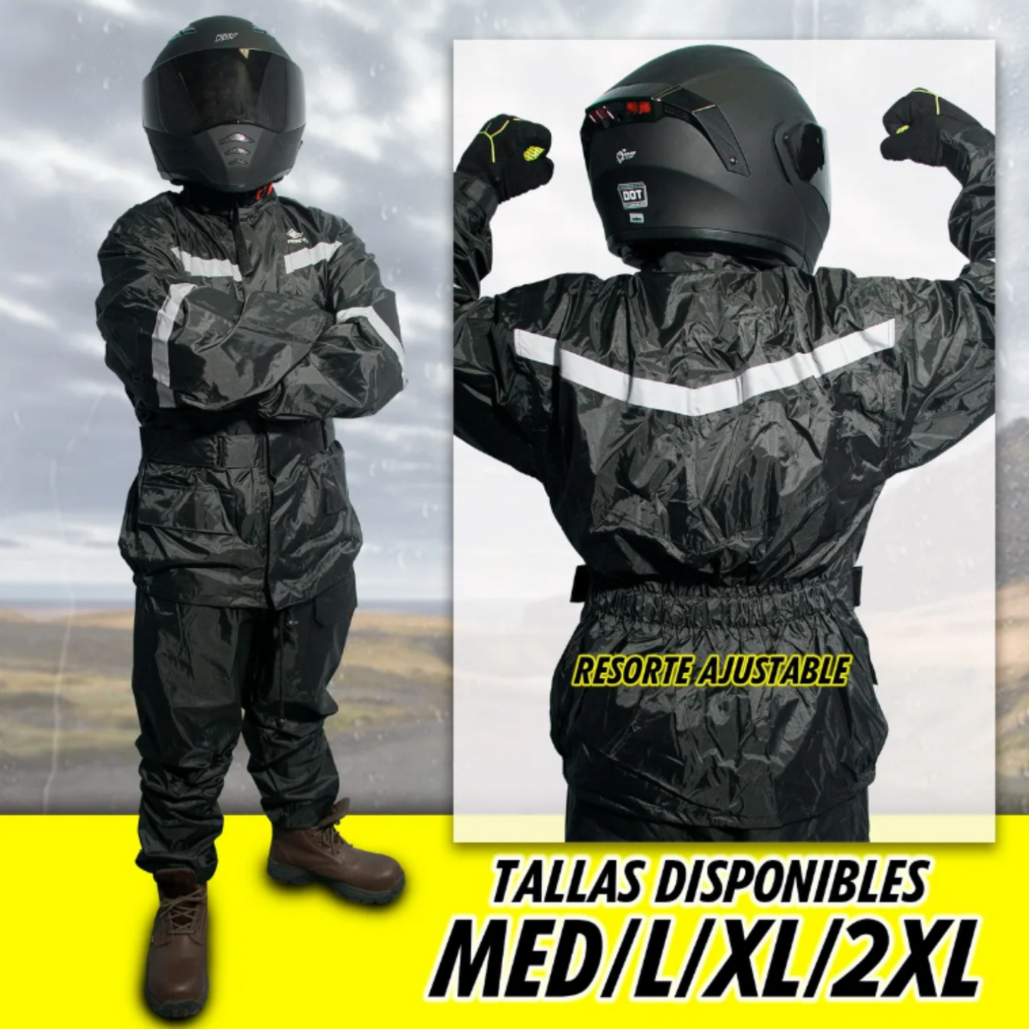 Impermeable Con Capucha Avante A-36 Negro Para Motociclistas.