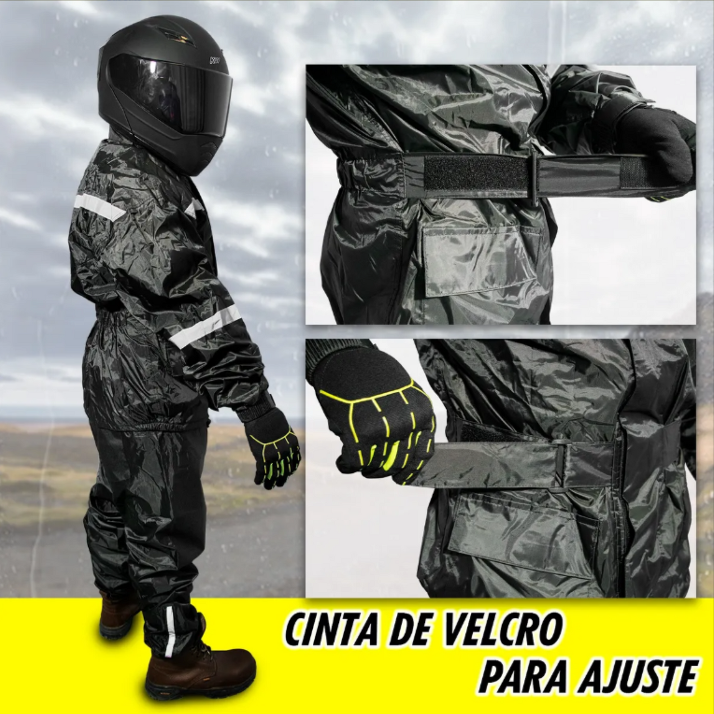 Impermeable Con Capucha Avante A-36 Negro Para Motociclistas.