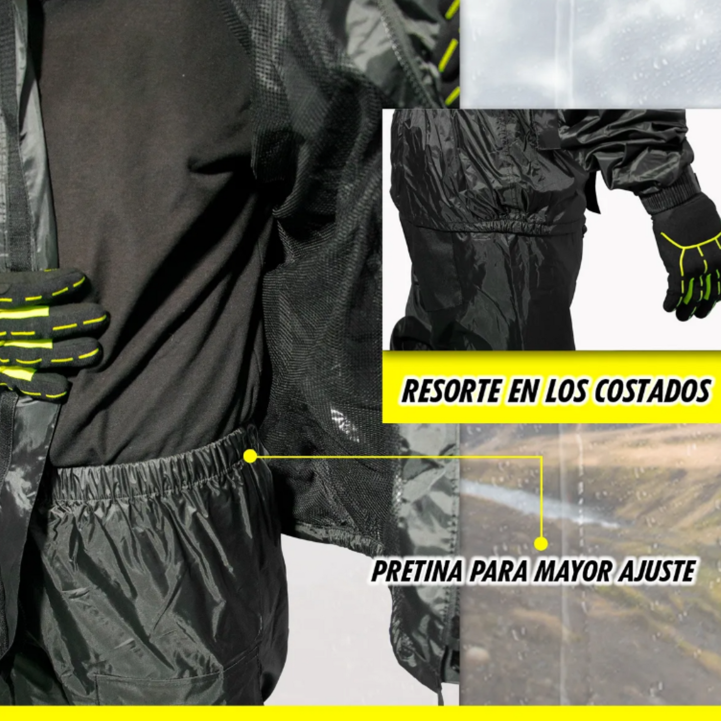 Impermeable Con Capucha Avante A-36 Negro Para Motociclistas.