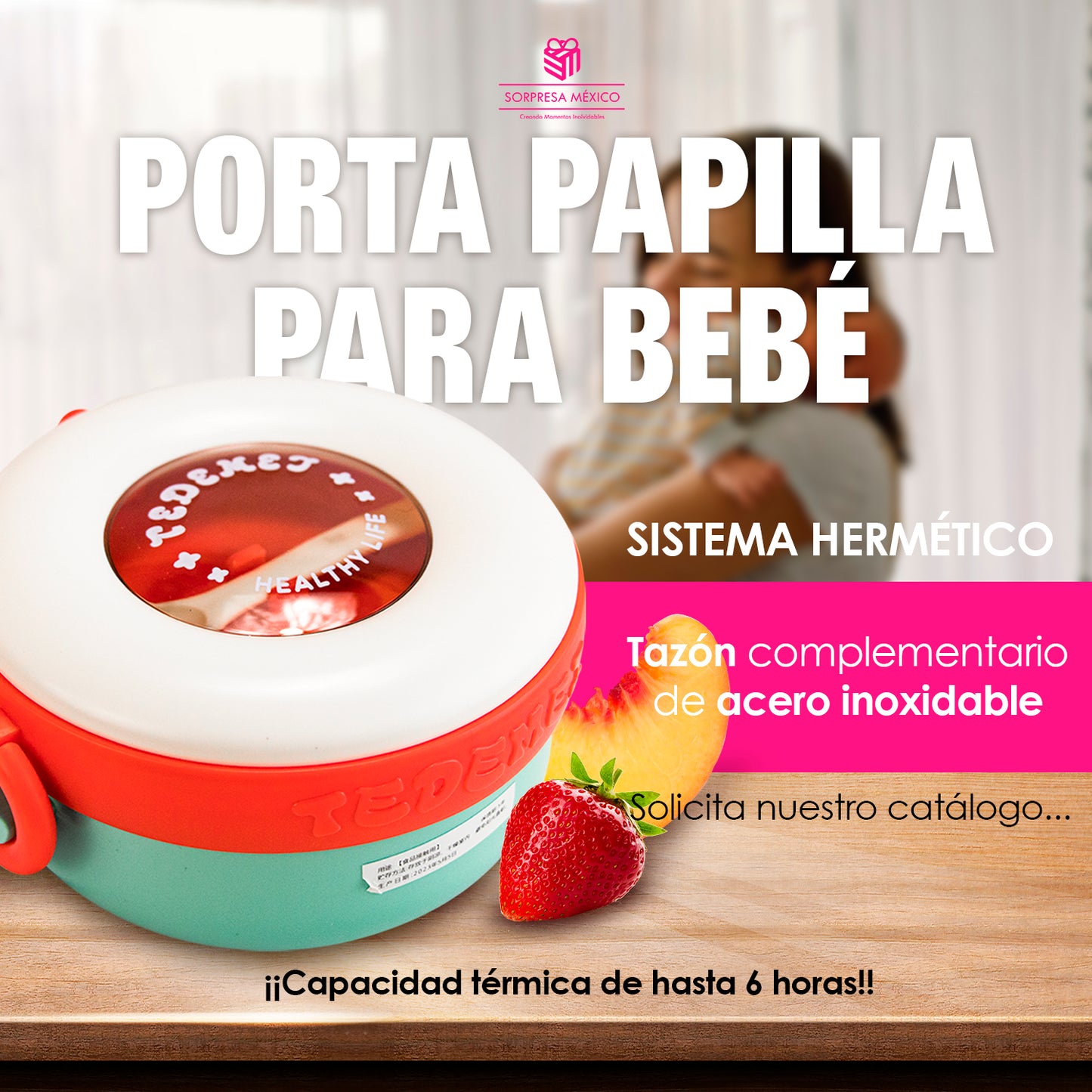 PORTA PAPILLA ACERO INOXIDABLE PARA BEBE IDEAL PARA MANTENER ALIMENTOS FRIOS O CALIENTES