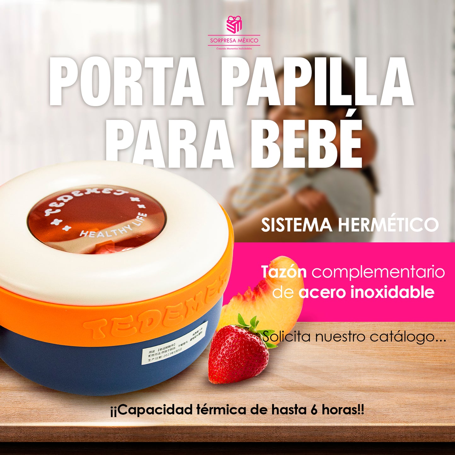 PORTA PAPILLA ACERO INOXIDABLE PARA BEBE IDEAL PARA MANTENER ALIMENTOS FRIOS O CALIENTES