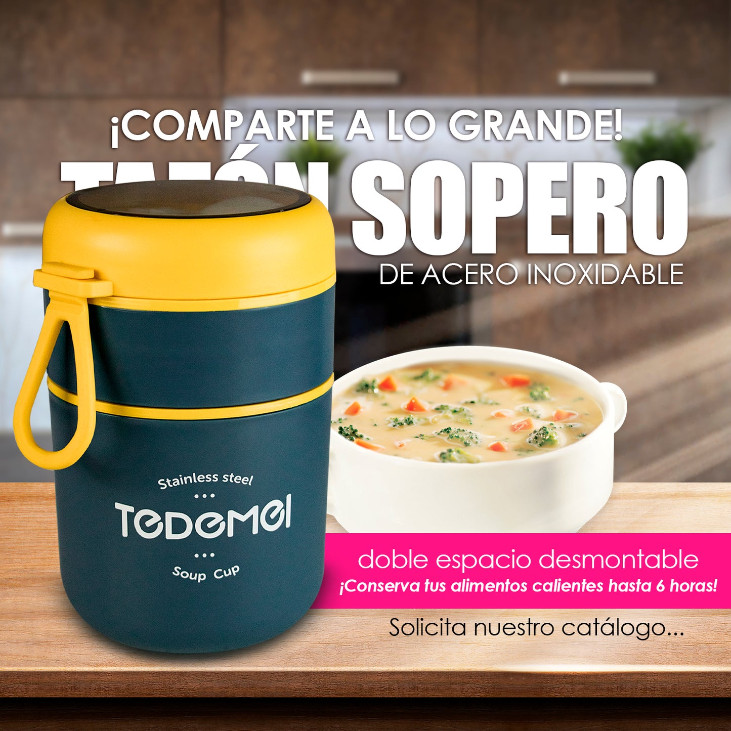 TAZA TERMO DOBLE ESPACIO, DESMONTABLE DE ACERO INOXIDABLE