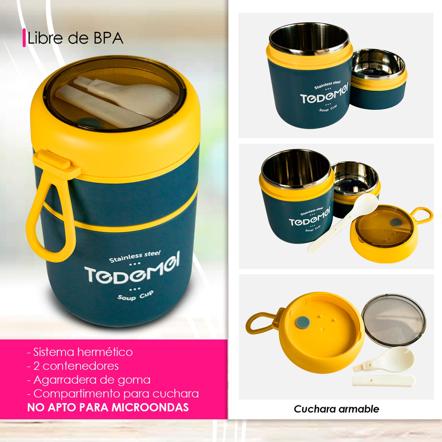 TAZA TERMO DOBLE ESPACIO, DESMONTABLE DE ACERO INOXIDABLE