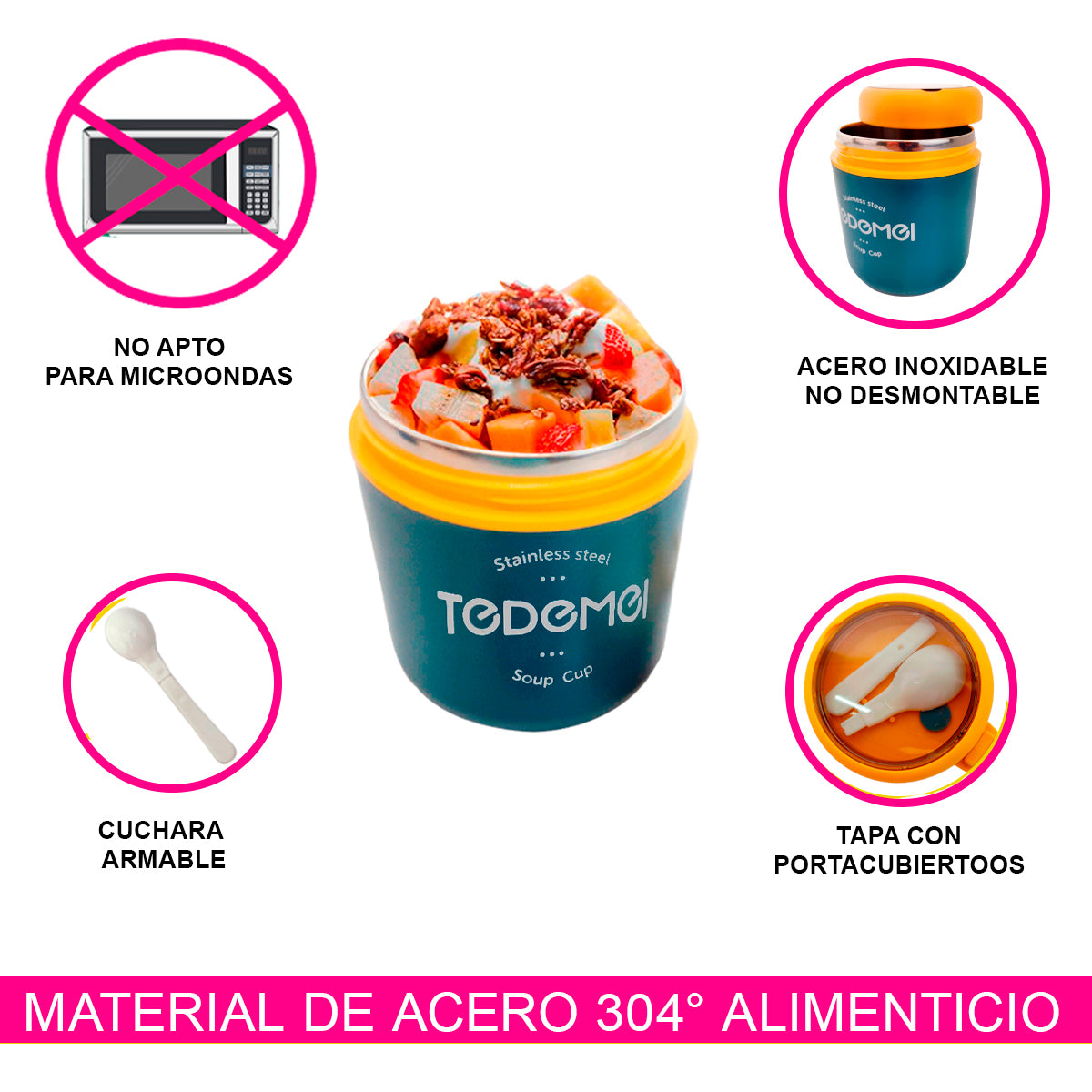 TAZA TERMO IDEAL PARA DESAYUNO SOPA LUCH CON ACERO INOXIDABLE