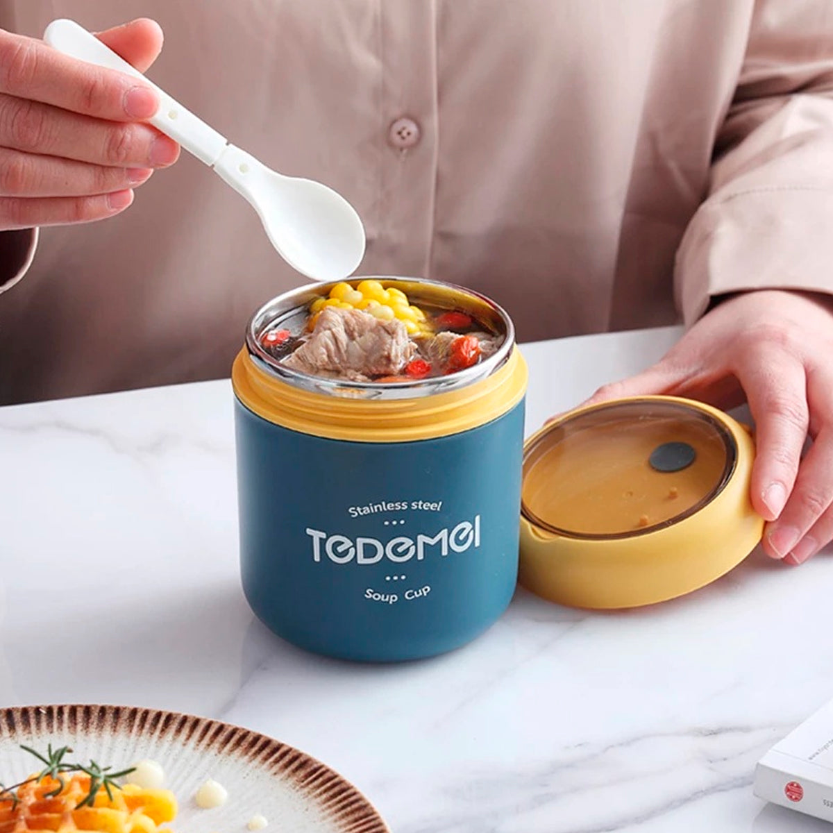 TAZA TERMO IDEAL PARA DESAYUNO SOPA LUCH CON ACERO INOXIDABLE