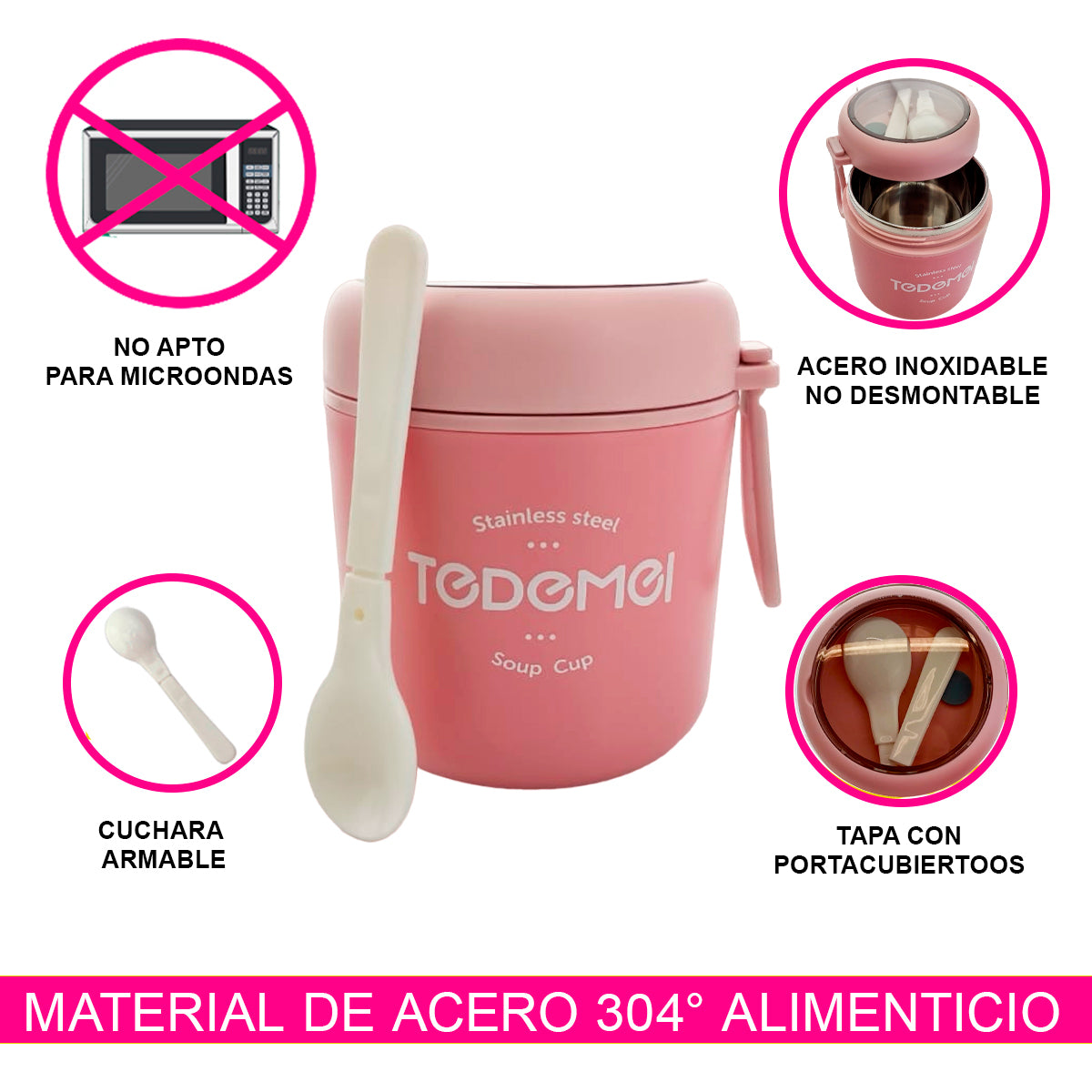 TAZA TERMO IDEAL PARA DESAYUNO SOPA LUCH CON ACERO INOXIDABLE