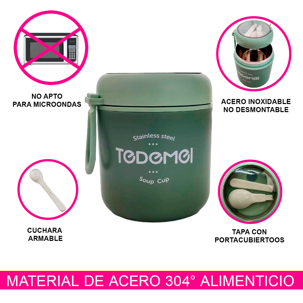 TAZA TERMO IDEAL PARA DESAYUNO SOPA LUCH CON ACERO INOXIDABLE