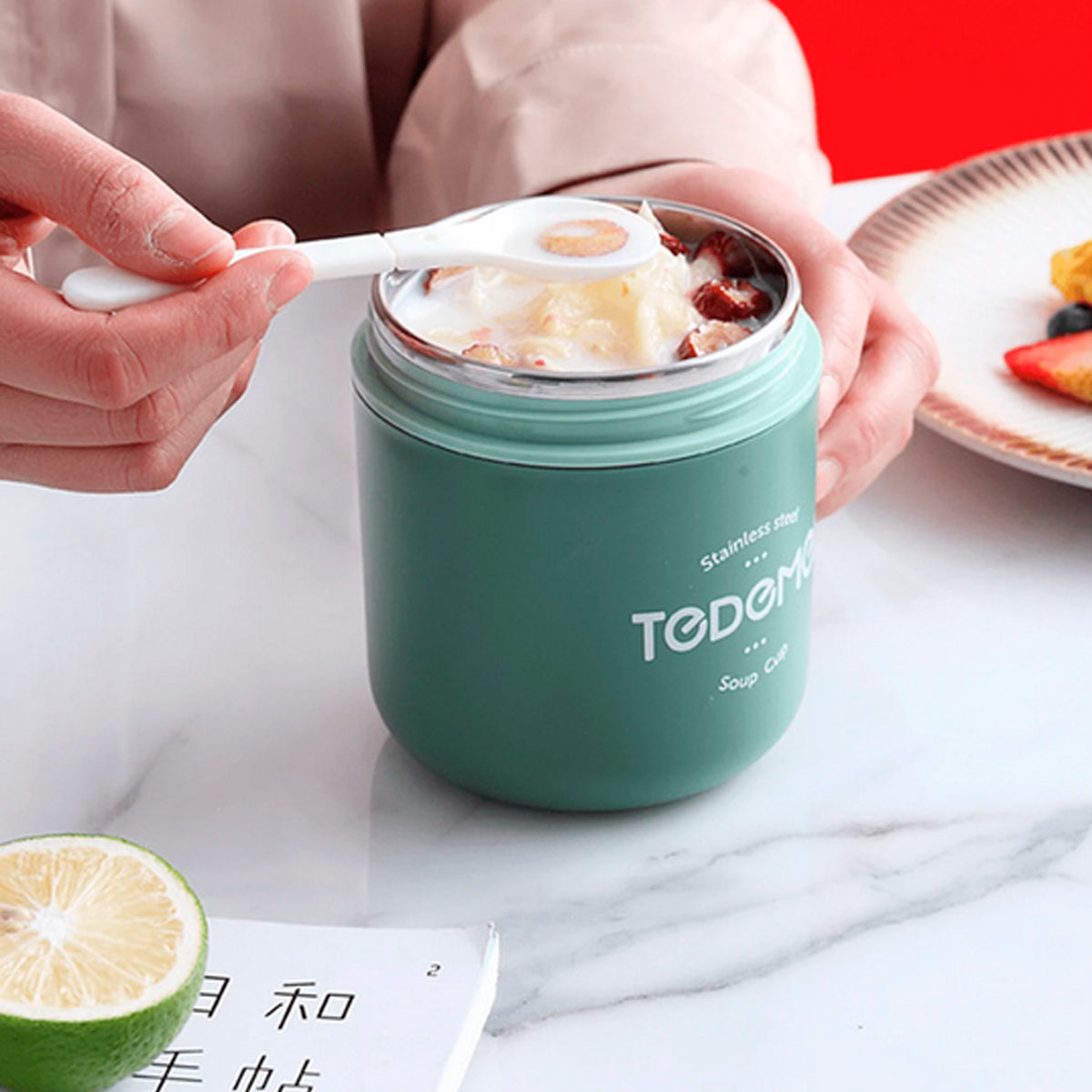 TAZA TERMO IDEAL PARA DESAYUNO SOPA LUCH CON ACERO INOXIDABLE