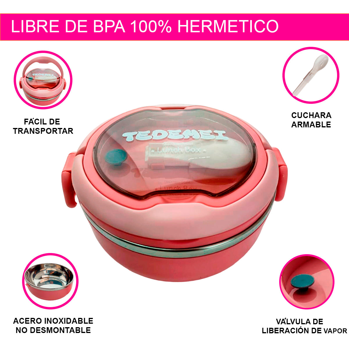 LONCHERA ANTIDERRAME PORTATIL CIRCULAR CON CUBIERTO