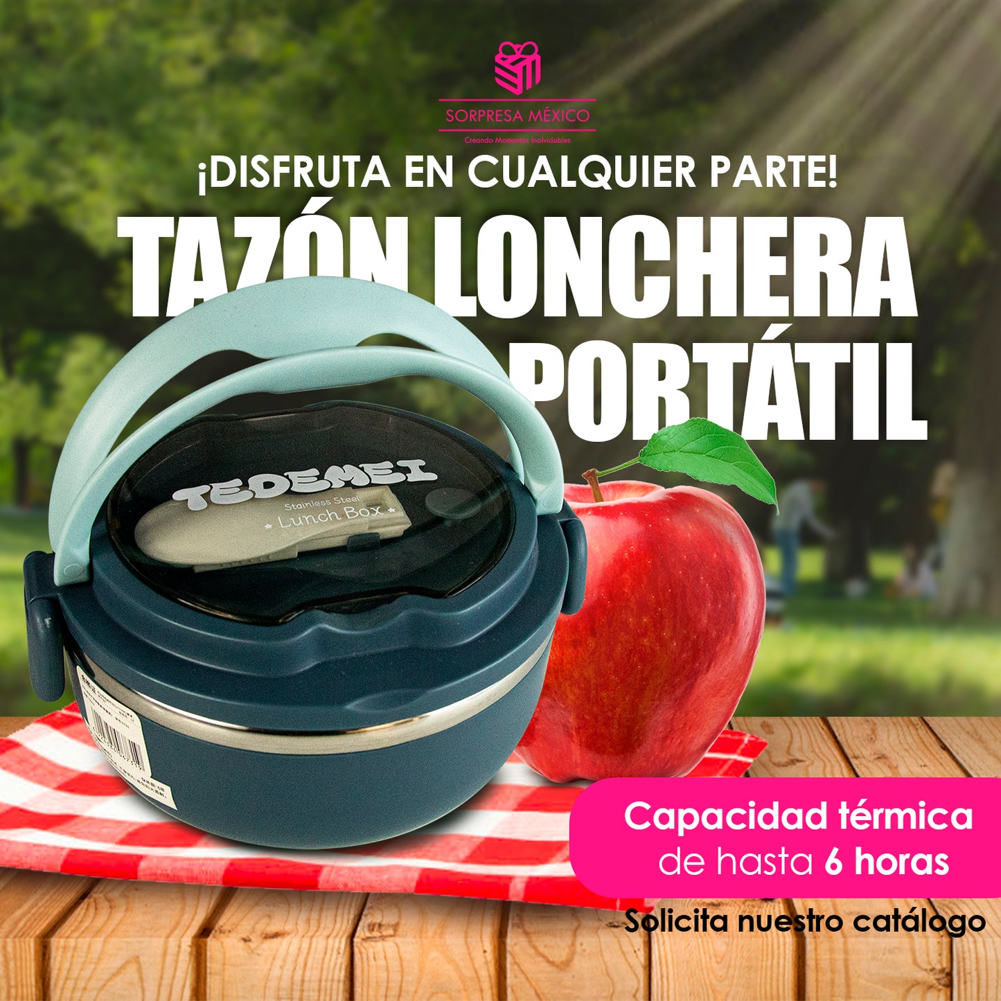 LONCHERA ANTIDERRAME PORTATIL CIRCULAR CON CUBIERTO