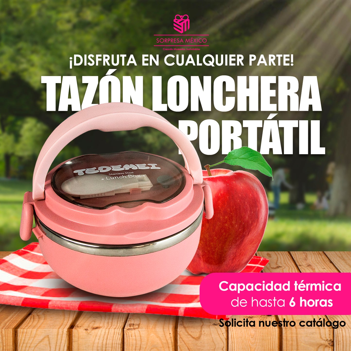 LONCHERA ANTIDERRAME PORTATIL CIRCULAR CON CUBIERTO