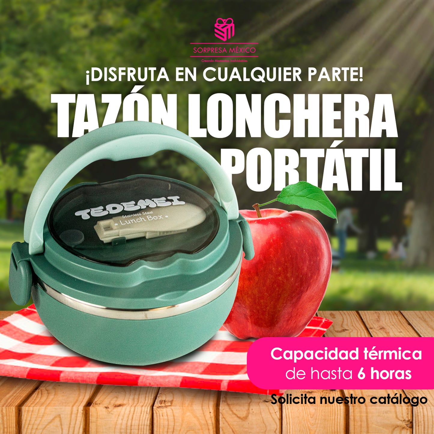 LONCHERA ANTIDERRAME PORTATIL CIRCULAR CON CUBIERTO