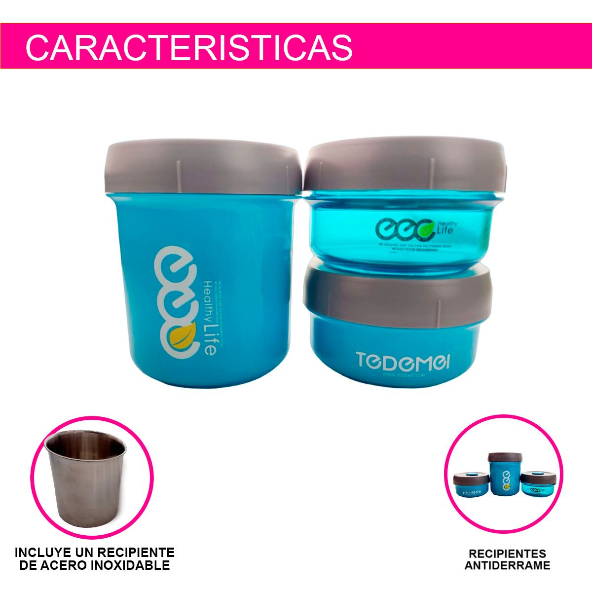 SET 3 TOPPERS LONCHERAS DESAYUNO CONTIENE 1 TERMO ACERO INOXIDABLE