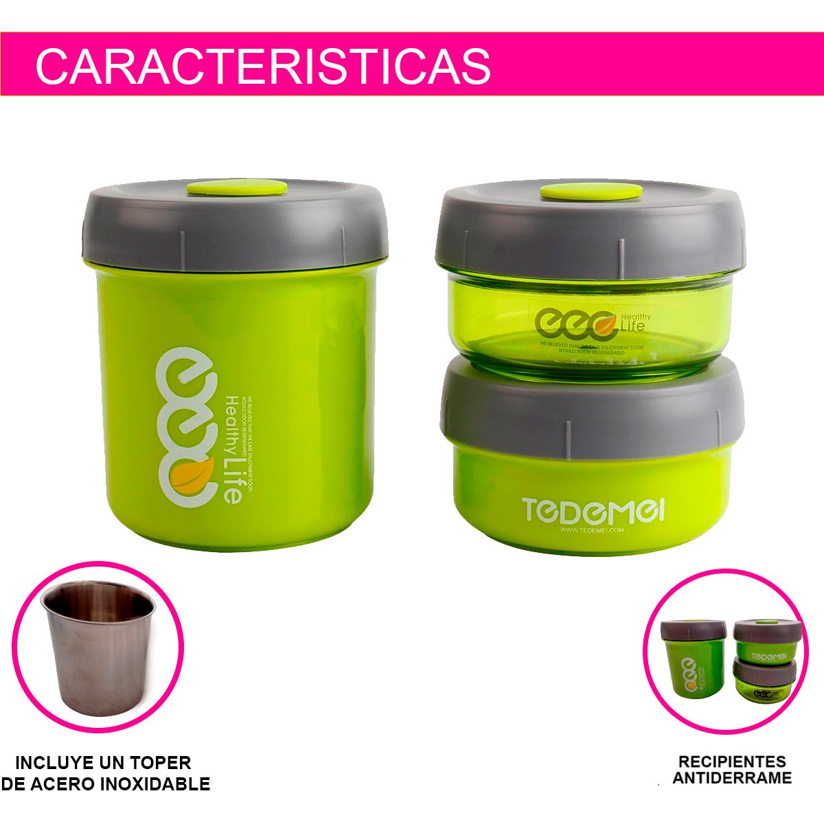 SET 3 TOPPERS LONCHERAS DESAYUNO CONTIENE 1 TERMO ACERO INOXIDABLE