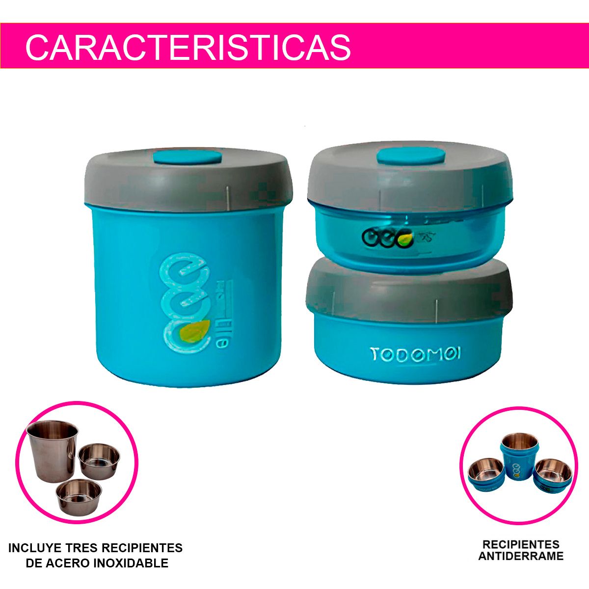 SET 3 TOPPERS LONCHERAS DESAYUNO COMIDA LUNCH ACERO INOXIDABLE