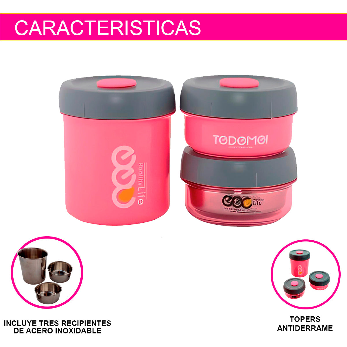 SET 3 TOPPERS LONCHERAS DESAYUNO COMIDA LUNCH ACERO INOXIDABLE