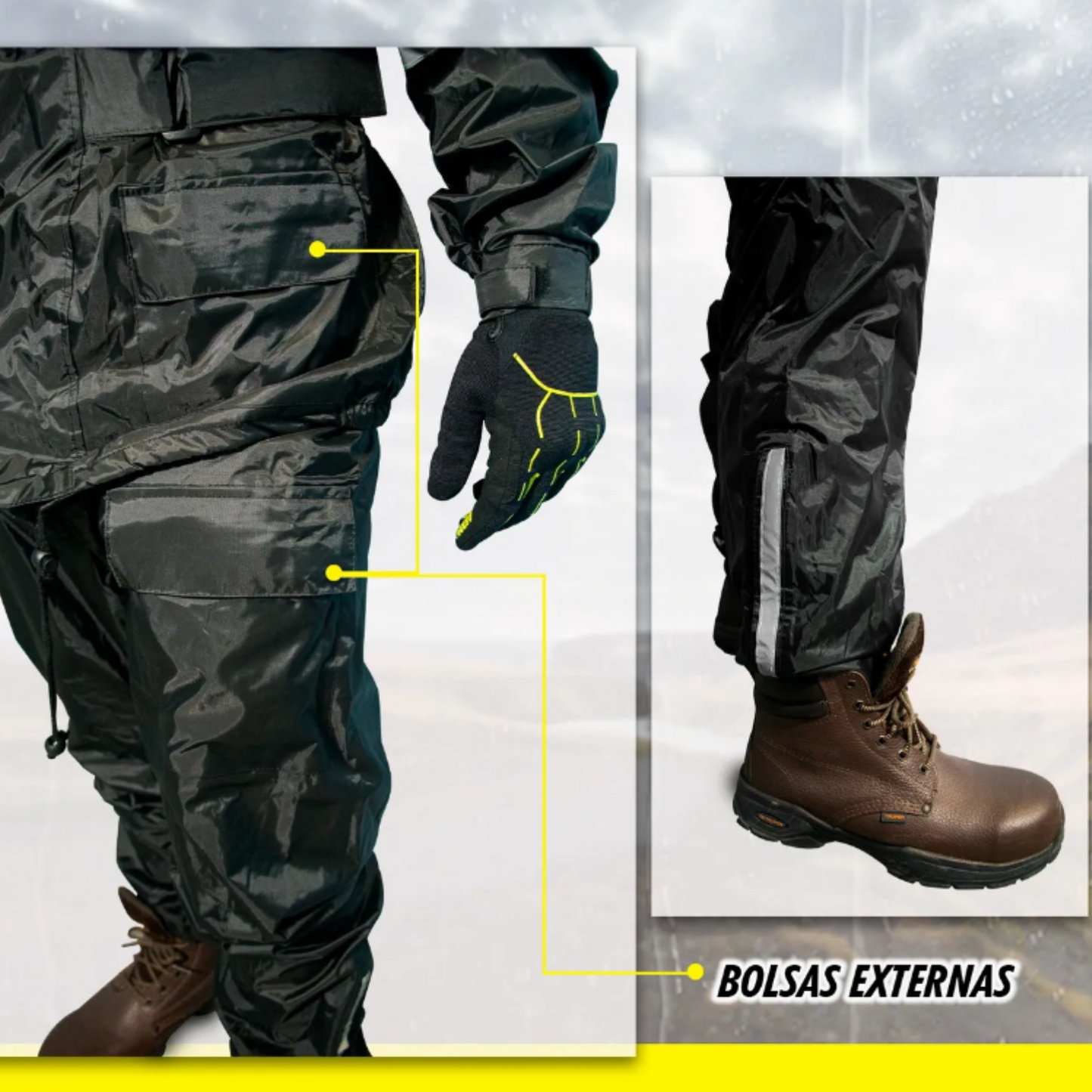 Impermeable Con Capucha Avante A-36 Negro Para Motociclistas.