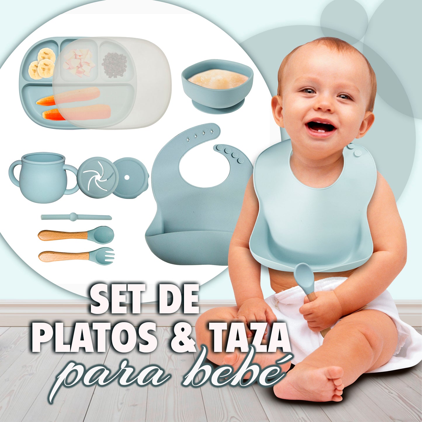 KIT DE PLATO VASO Y CUBIERTOS DE SILICON PARA BEBE/NIÑO