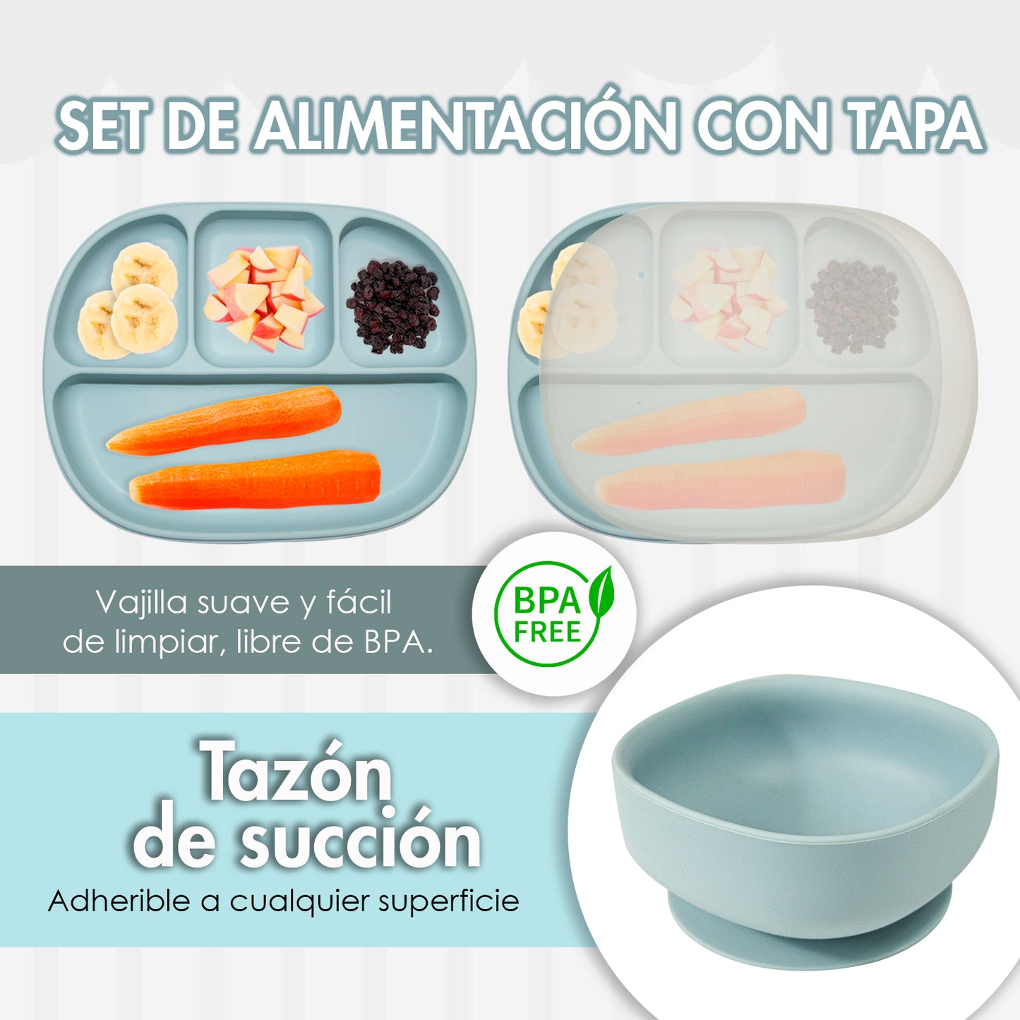 KIT DE PLATO VASO Y CUBIERTOS DE SILICON PARA BEBE/NIÑO