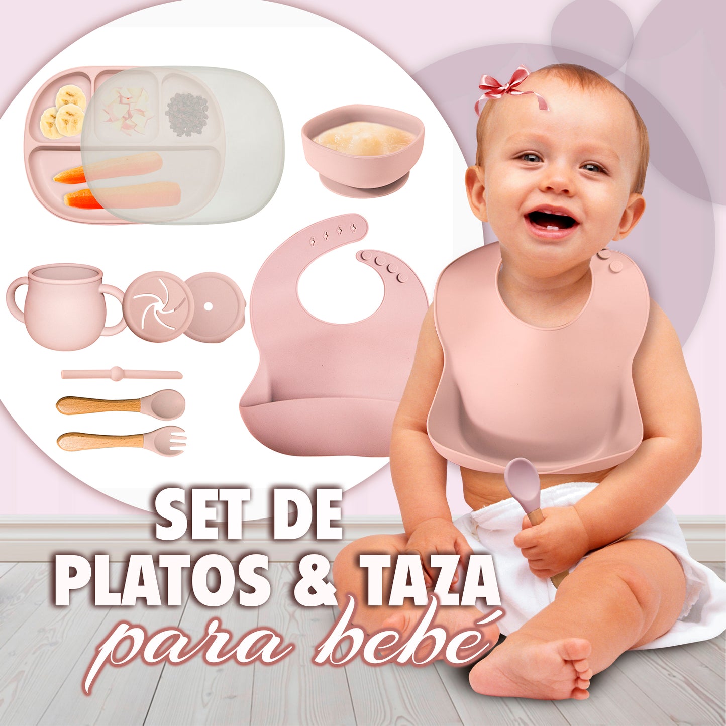 KIT DE PLATO VASO Y CUBIERTOS DE SILICON PARA BEBE/NIÑO