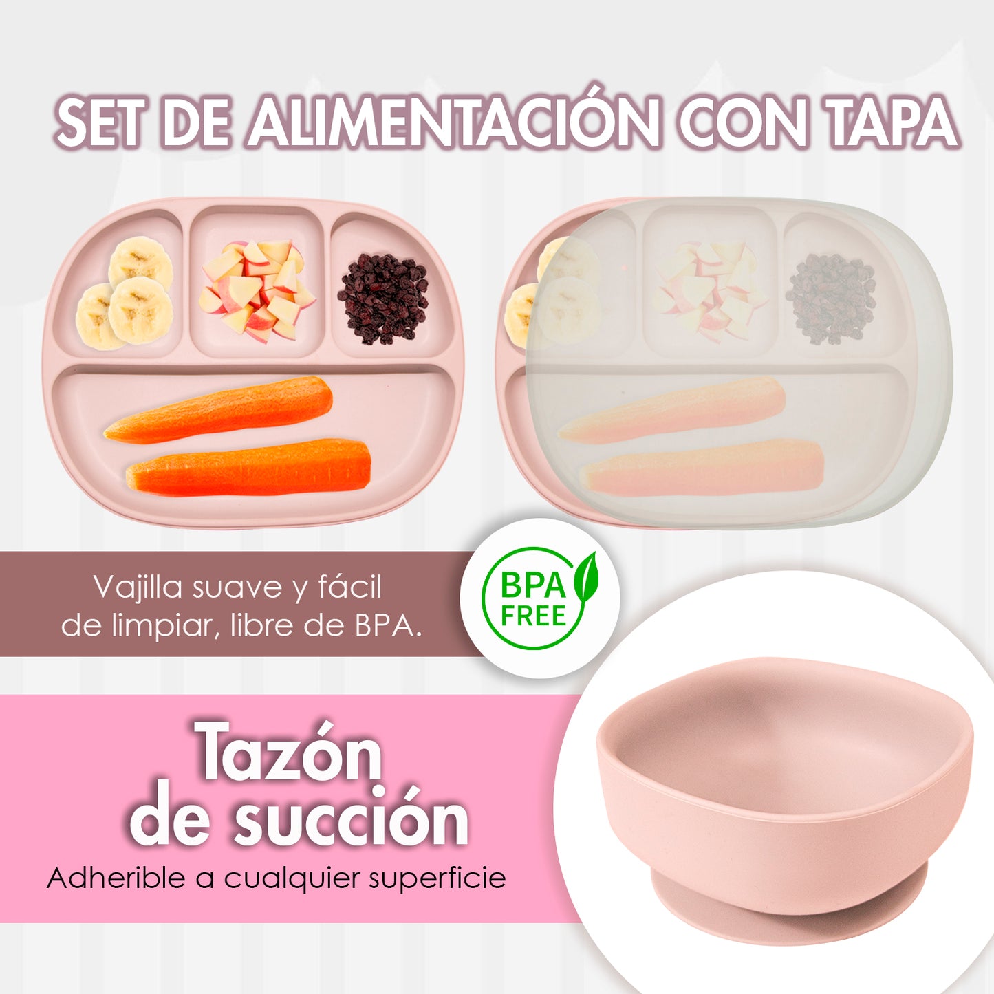 KIT DE PLATO VASO Y CUBIERTOS DE SILICON PARA BEBE/NIÑO