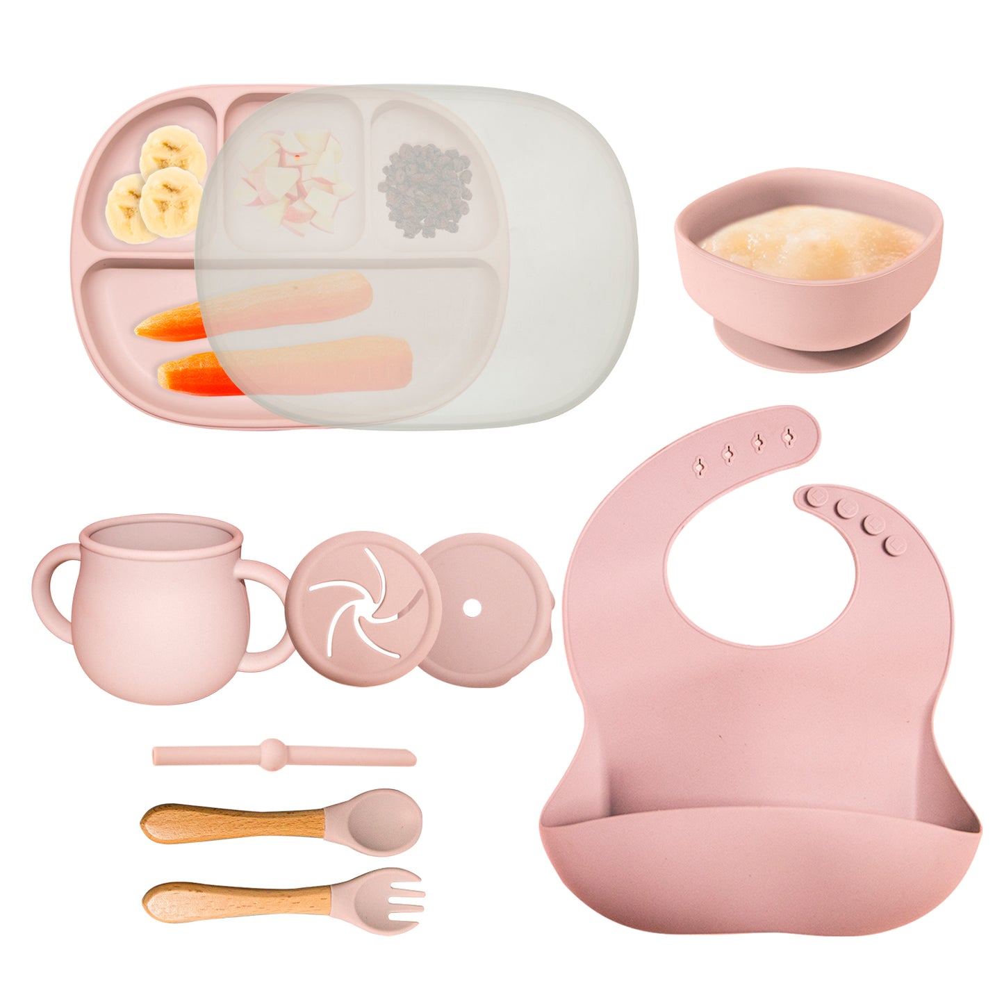 KIT DE PLATO VASO Y CUBIERTOS DE SILICON PARA BEBE/NIÑO