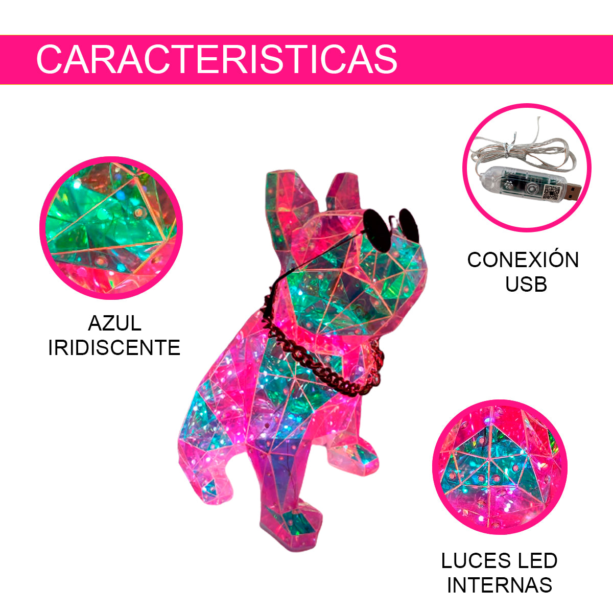 LAMPARA DECORATIVA DE PERRO BULLDOG FRANCES CON LUZ LED Y AUDIO RITMICO