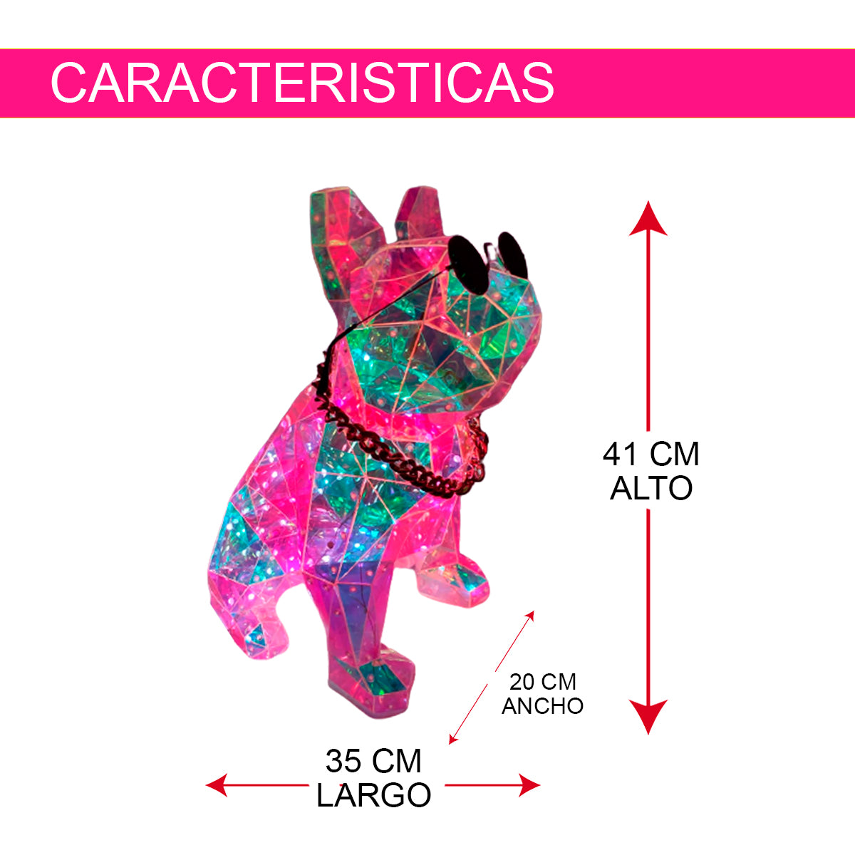 LAMPARA DECORATIVA DE PERRO BULLDOG FRANCES CON LUZ LED Y AUDIO RITMICO