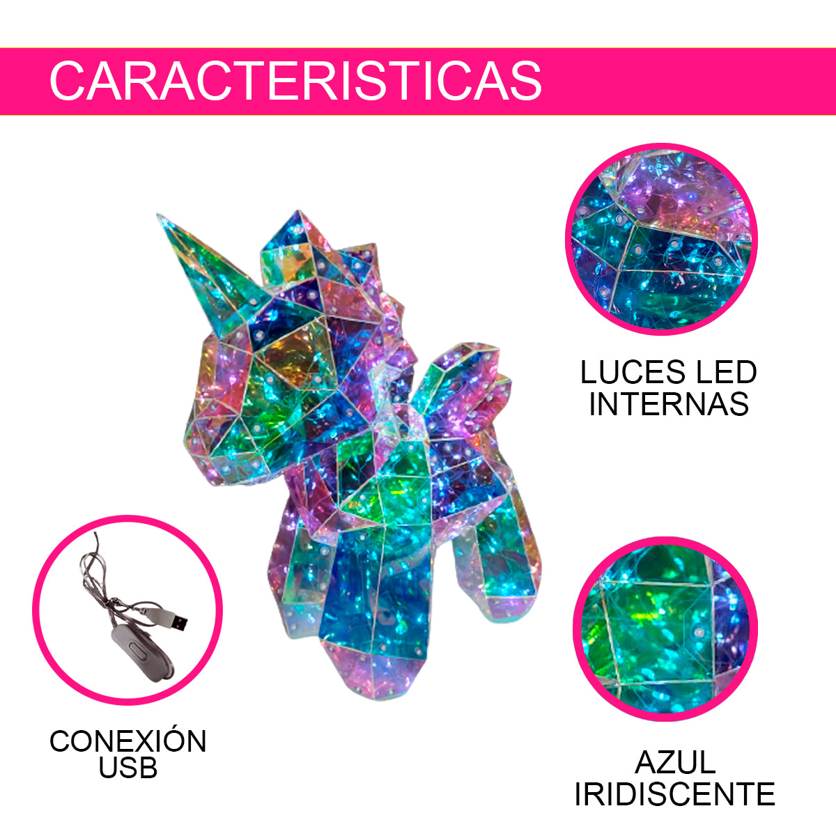 UNICORNIO ADORNO LAMPARA DE LUZ LED CON APAGADOR INTEGRADO