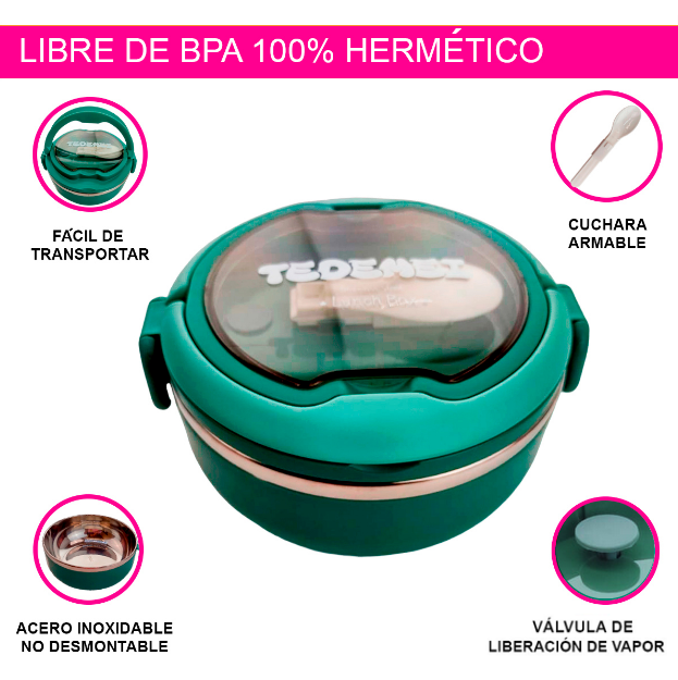 LONCHERA ANTIDERRAME PORTATIL CIRCULAR CON CUBIERTO