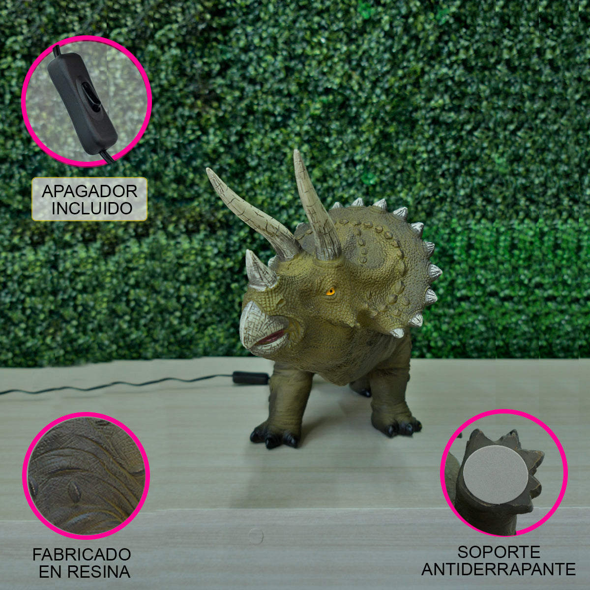 LAMPARA DECORATIVA DE DINOSAURIO TRICERATOPS