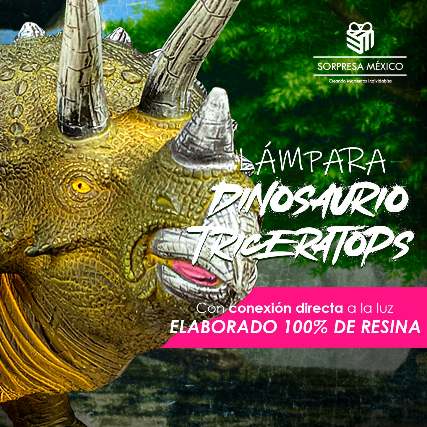 LAMPARA DECORATIVA DE DINOSAURIO TRICERATOPS